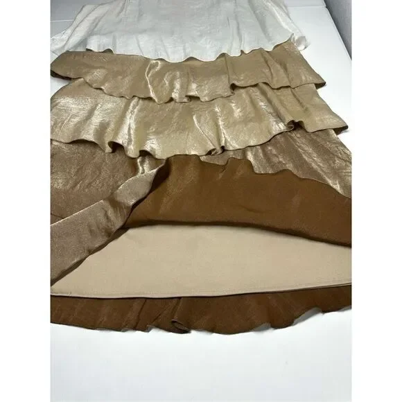 Signature By Robbie Bee Bohemian Layered Ruffled Dress Gold Brown Size 14 - Picture 7 of 12
